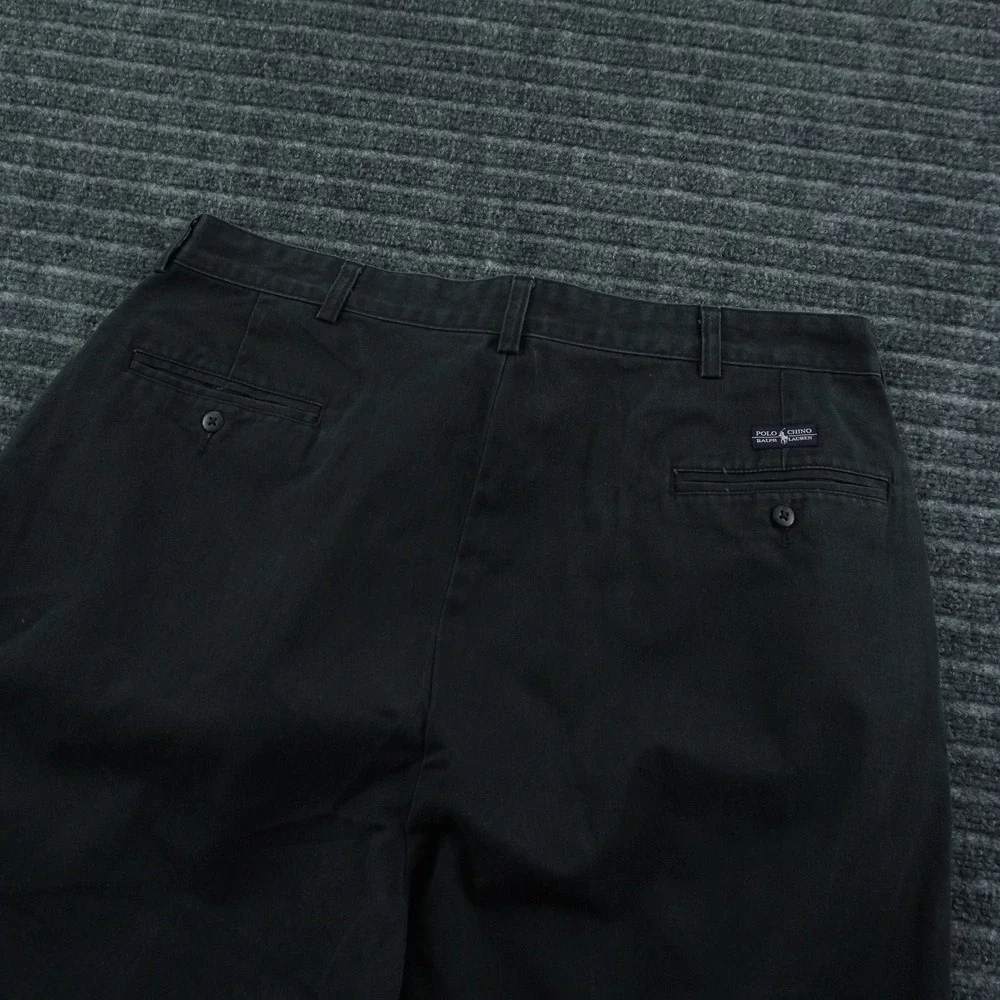Vintage Polo Ralph Lauren Chino Pants Mens 36x29 Black Pleated Cotton Relaxed